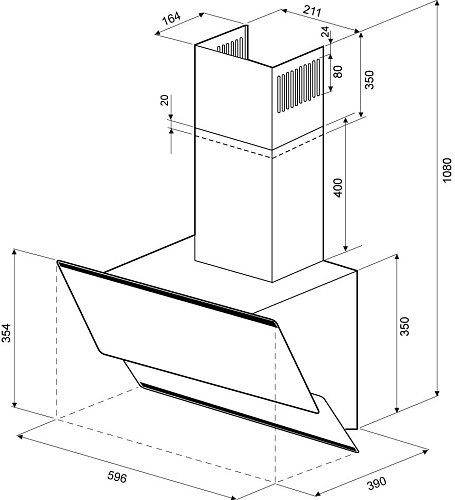 Наклонная вытяжка IRIDA 600 push button