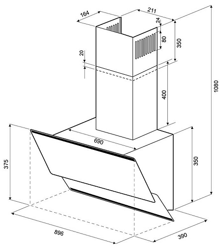 Наклонная вытяжка IRIDA 900 push button